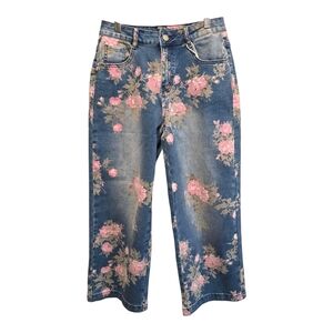 Floral Straight-Leg Jeans in Blue and Pink